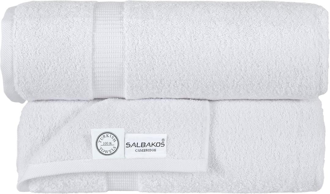 SALBAKOS 2-Piece 100% Turkish Cotton Extra Large Bath Towel 35x70 inch | Premium Hotel Quality Bath Sheet Towels | Thick, Soft, Absorbent, Oversized Bath & Beach Towels (White, 2 Bath Sheets)