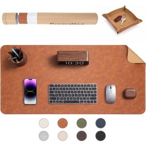 Premium Faux Leather Desk Mat & Tray SetInnovative Cork-Look Printed BaseGift Tube PackagingFull-Desk CoverageNon-Slip Desk Pad for Office HomeCognac Brown