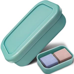 Enhanced Leak Proof Traveling Soap Holder with Lid, Shampoo Bar & Conditioner Bar Holder, Soap Container with Draining Layer, Portable Bar Soap Holder for Bathroom, Gym, Camping (Light Blue)
