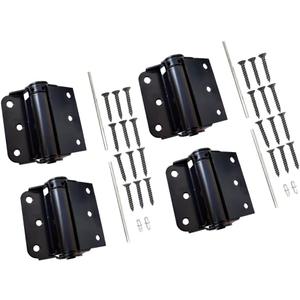 QCAA Adjustable Spring Hinge, Half Surface, 3", Black, 4 Pack(2 Pairs), Made in Taiwan
