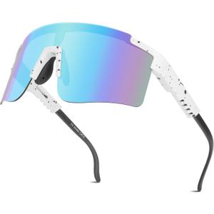 ROIBEAO Professional Cycling Glasses for Men Women, Sports Sunglasses UV Protection for Baseball Cycling Running Driving Glof (Blue and White)