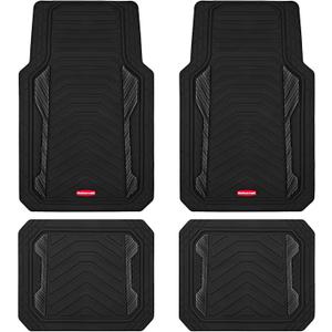 Rubbermaid Car Floor Mat, Heavy Duty All-Weather Car Mats Full Set with Dual-Tone Black Aluminum Inserts  Universal Fit, Anti-Slip Backing, Trim-to-Fit for Most SUV, Sedan, Van