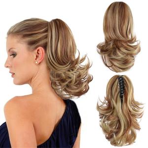 Ponytail Extension, Short Claw Clip in Ponytail Curly Pony Tails Hair Extensions Natural Looking Soft Synthetic Hair Ponytail for Women (Light Brown Mix Natural Blonde) 12 Inch