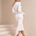 Parthea Women One Shoulder Long Sleeve Ruched Bodycon Midi Dress Fall Wedding Guest Elegant Cocktail Party Gown (White, M)