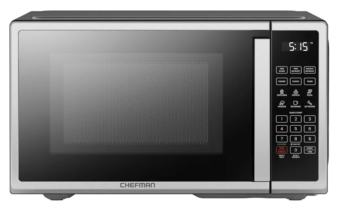 Chefman Countertop Microwave Oven 0.9 Cu. Ft. Digital Stainless Steel Microwave 900 Watt with 6 Presets, Eco Mode, Mute Option, Memory Function, Child Safety Lock, Kitchen, Home, Dorm Essentials