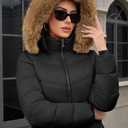 PAPILLON D'OR WEAR YOUR WINGS Women's Long Puffer Coat with Detachable Faux Fur Collar Hood Pockets Winter Jacket, XL