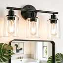 LEDVANCE Sylvania 18.23" Modern Bathroom Light Fixture with 3 Clear Glass Shades, Iron with Black Finish, E26 Medium Base, Vanity Lights for Bathrooms, Foyers, Entryways - 1 Pack (67904)