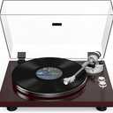Record Player Turntable Wireless Output Vintage Vinyl Player Aluminium Platter Carbon Fiber Tonearm Belt-Drive 33 45 RPM Phono Audio AT-3600L MM Cartridge RCA Line Anti-Skate Pitch Control Walnut Red