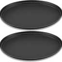2 Pcs Restaurant Serving Trays PP Plastic Non Slip Rubber Lined Large Oval Tray for Kitchen Dining Room Cafeterias Fast Food Service (25 x 20 Inch,Black)