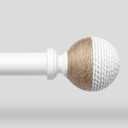 White Boho Curtain Rods for Windows, 1" Adjustable Decorative Heavy Duty Long Window Treatment Rods 66 to 120 inch with Pinecone Twine Finials, Rustic Farmhouse Drapery Pole for Bedroom