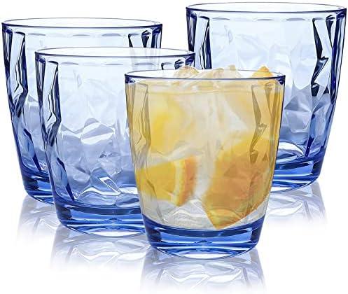 Hebaogugu Plastic Water Tumblers, 10oz Plastic Drinking Glasses, Set of 4, Blue Reusable Acrylic Cups for Water, Juice, Milk, Beer, Unbreakable Wine Glasses for Home & Outdoor (4pcs/ 300ml/ Blue)