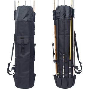 DONQL Fishing Rod Bags, Outdoor Fishing Pole Holders Reel Case, Multifunction Camping Portable Travel Carry Case Backpack Fish Rod Reel Bag, Holds 5 Poles & Fishing Tackles, Fishing Gear for Men