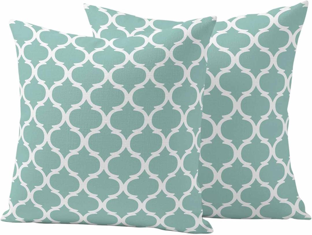 JasmineM Outdoor Pillow Cover 24x24 Inches Set of 2 Geometric Morocco Pattern Waterproof Throw Pillow Covers Teal Green Abstract Decorative Pillowcases Garden Cushion Case for Patio Couch Sofa
