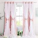 PONY DANCE Pink Curtains, Double Layer Bow Curtains with Ruffle Sheer Overlay for Girls Bedroom,Shabby Chic Room Darkening Drapes in Coquette Style,Blush Pink,52x84 inch, 2 PCs