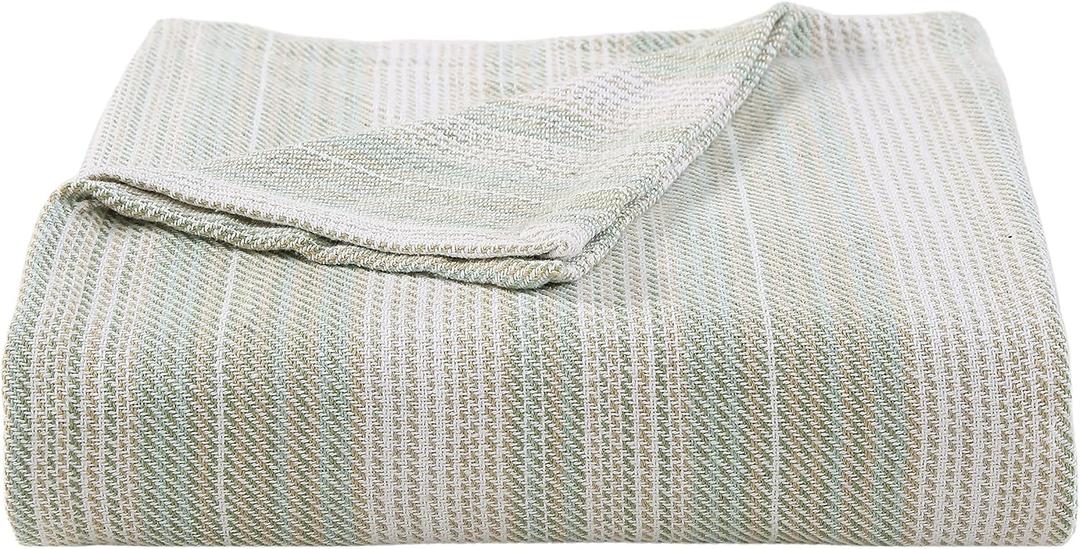 Tommy Bahama- Queen Blanket, Soft Cotton Bedding, Coastal Inspired Bedding Essentials (Sandy Shore Stripe Green, Queen)