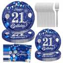 21st Birthday Decorations for Him, 96 Pcs 21st Birthday Plates and Napkins Party Supplies Blue Silver happy 21st Birthday Decorations Dinnerware 21 Years Old Table Decorations Serves 24
