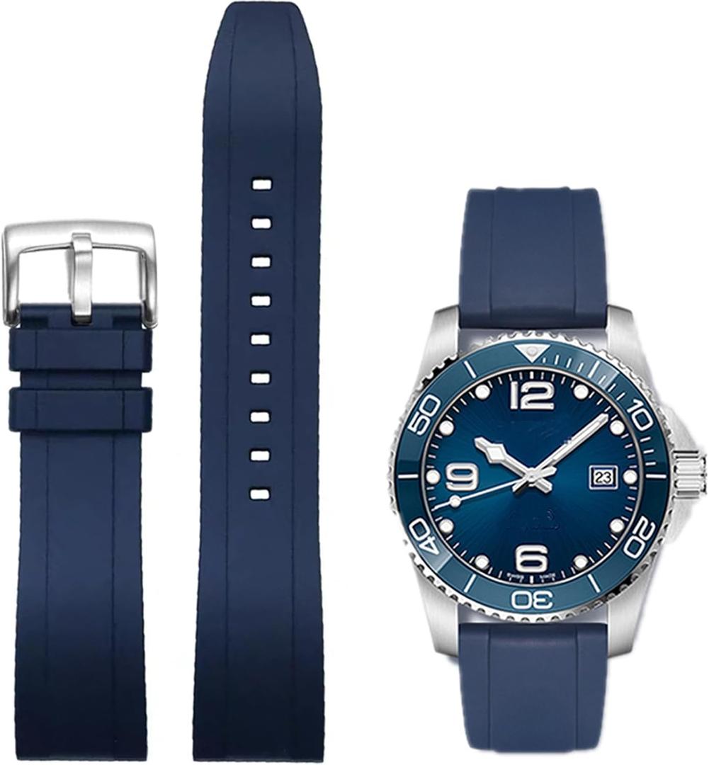 Watch Band Quick Release Fluororubber 19mm 20mm 21mm 22mm Soft Durable Universal FKM Rubber Replacement Band Strap for Men Women (Blue)