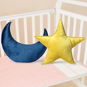 Beeveer 2 Pcs Star Moon Shaped Pillow Nursery Soft Velvet Star Plush Moon Shaped Pillow Creative Nursery Decor for Christmas Decoration Baby Kids Room Birthday Baby Shower Decor