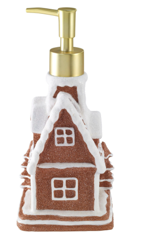 Potchen Gingerbread House Soap Dispenser Christmas Liquid Pump Ceramic Bath Accessories Bathroom Decor Holiday Collection Gingerbread House Shaped Festive Touch for Countertop