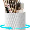 Makeup Brush Holder Organizer, 360 Rotating 5-Slot Make up Brushes Cup for Cosmetic, Lipstick, Hair Brush Holder - Spinning Vanity Countertop Caddy for Bathroom, Dorm & Office, White