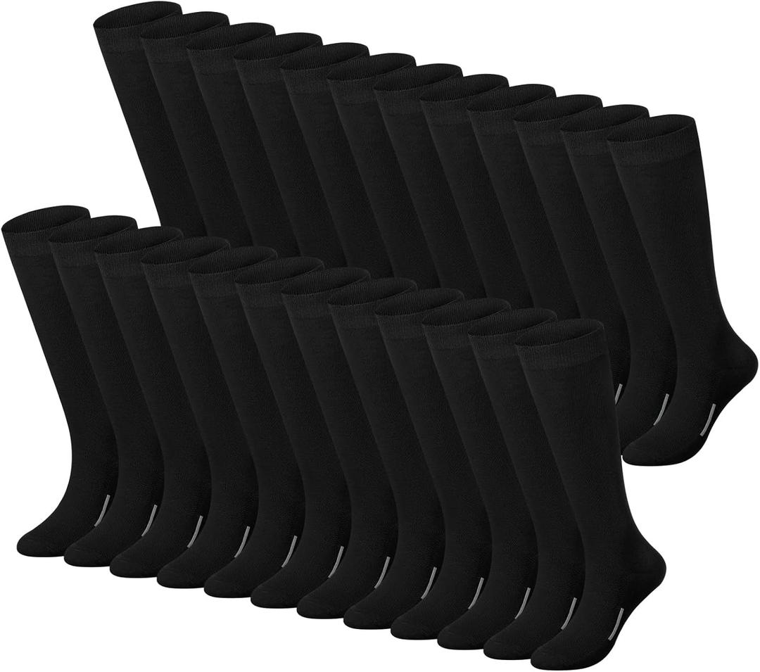 Haysandy 24 Pairs Soccer Socks Youth Football Softball Baseball Team Sock Bulk Unisex High Long Tube Sport Sock (Medium, Black)