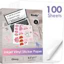 Koala Printable Vinyl Sticker Paper for Inkjet Printers - 100 Sheets Glossy White Water-Resistant Adhesive Label Paper - 8.5x11 Inch, Tear-Resistant, Removable