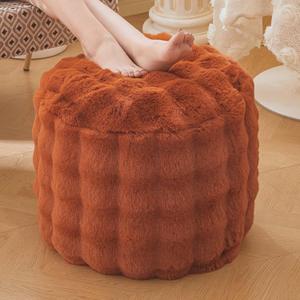 LIFEREVO Faux Rabbit Fur Round Inflatable Pouf Ottoman, 20" X 16" Fluffy Waffle Bubble Floor Poufs Foot Rest for Living Room Bedroom, Furry Pouf Foot Stool Kids Girls Adults, Anti-Slip, Burnt Orange