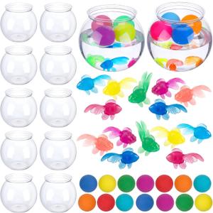 Jingmore 12 Set 30 oz Table Tennis Fish Bowl Carnival Game Favors with Bounce Round Bowls Multicolor Balls Gold Plastic Fish for Adults Carnival Game Party Activity Prizes