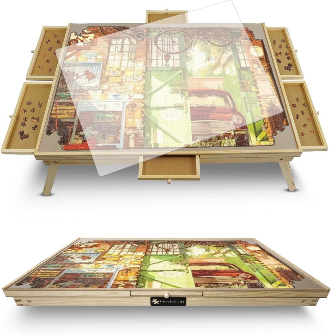 1500 Piece Board with Drawers  Tilting & Rotating Table with Cover  Wooden Jigsaw Station for Adults  Portable Puzzle Organizer