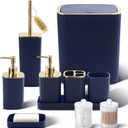 Bathroom Accessories Set - Gorgeous Bathroom Set, 10PC Navy Blue Bathroom Accessory Set, Toilet Brush, Trash Can, Qtip Holder & Soap Dispenser