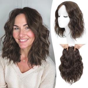 Ms Taj 11 Inch Short Wavy Hair Topper for Women with Thinning Hair, Natural Synthetic Lightweight & Breathable Hairpiece for Women with 6.5"x6.5" Base, Instantly Adds Volume and CoverageSoft Brown