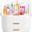 MASSY Egg Shape(Oval) Makeup Storage Box, Countertop Portable Vanity Cosmetics Organizer Preppy White