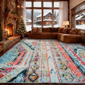 Area Rugs 9x12 Rug for Living Room, Washable Rugs 9x12, Non Slip Water Repellent Floor Carpet, Low Pile Soft Vintage Rug for Bedroom Dining Room Indoor (Inspire Graffiti)