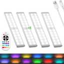 Under Cabinet Lights Wireless, 58-LED Rechargeable Motion Sensor Closet Lights with Remote Control, RGB Color Changing Under Counter Lights for Kitchen, Pantry, Bedroom, Stairs, 4 Pack