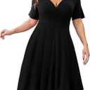 Ahlaray Women's Plus Size Dresses Short Sleeve Faux Wrap Causal Swing Dress with Pockets, L-4XL