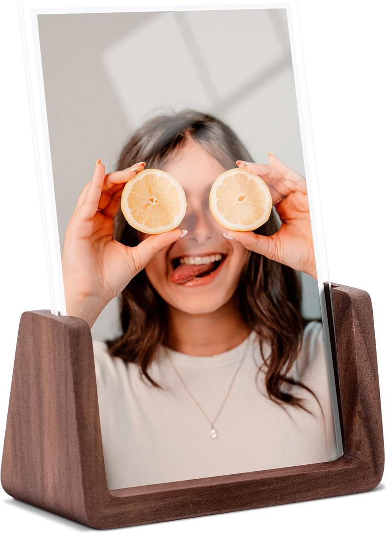 4x6 picture frames, Solid Rustic Wooden Photo Frames with Walnut Wood Base and High Definition Acrylic Glass Covers - for Tabletop or Desktop Display (4x6 inch, Vertical)