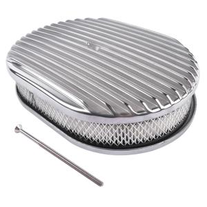 TEKKOAUTO 12" Oval Full Finned Air Cleaner Polished Aluminum Replacement for 5-1/8” Carburetors