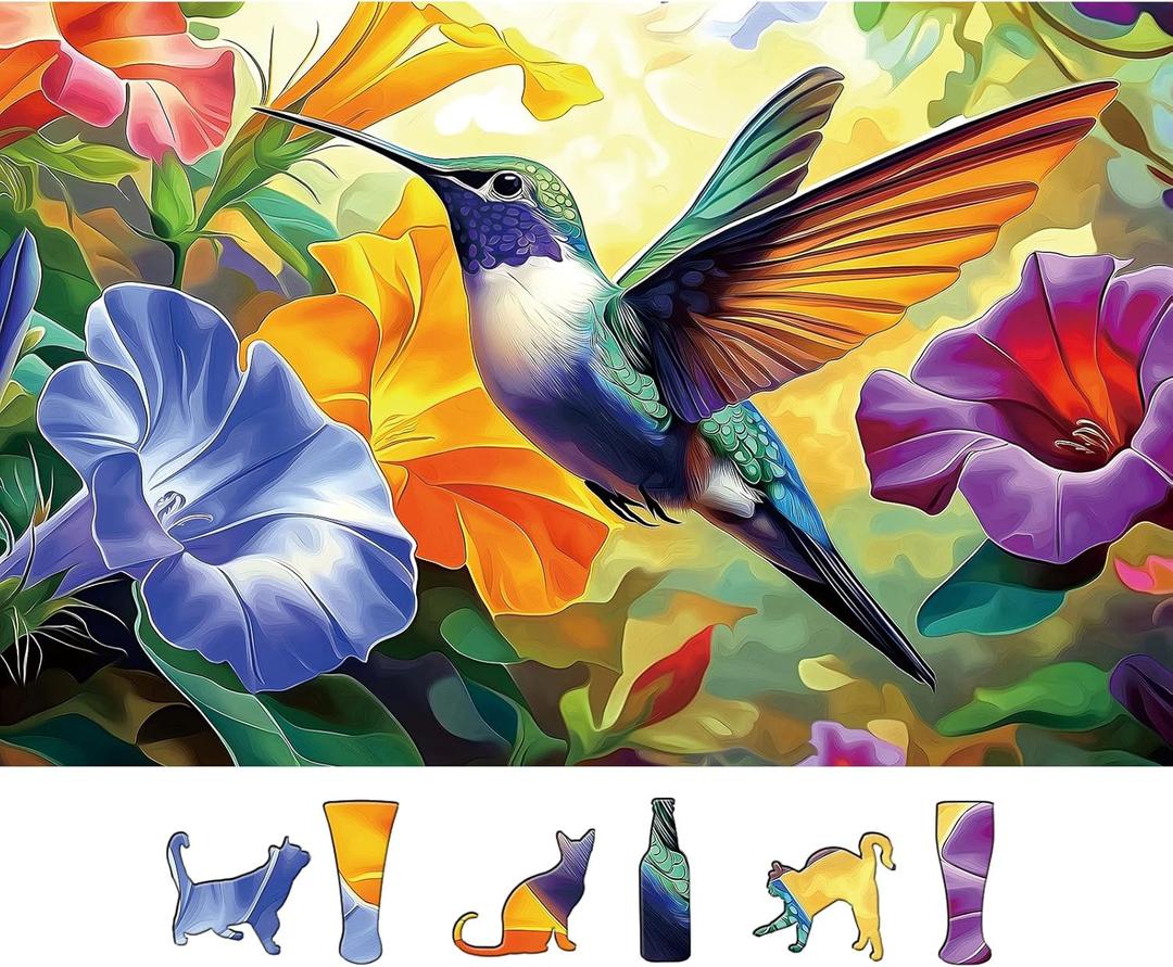 MINIWAN 500 Piece Hummingbird Flower Jigsaw Puzzle for Adults, Seniors - Puzzle with Letters on Back & Reference Poster, 23"x15" Premium Home Decor Puzzle