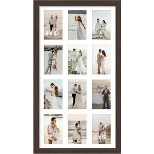 DUENPY 14x26 Collage Picture Frame 4x6 Collage Picture Frame Displays Twelve 4x6 inch Photos Available Horizontal Wall Mounting Display and Vertical Walnut, 14x26（4x6 opening）