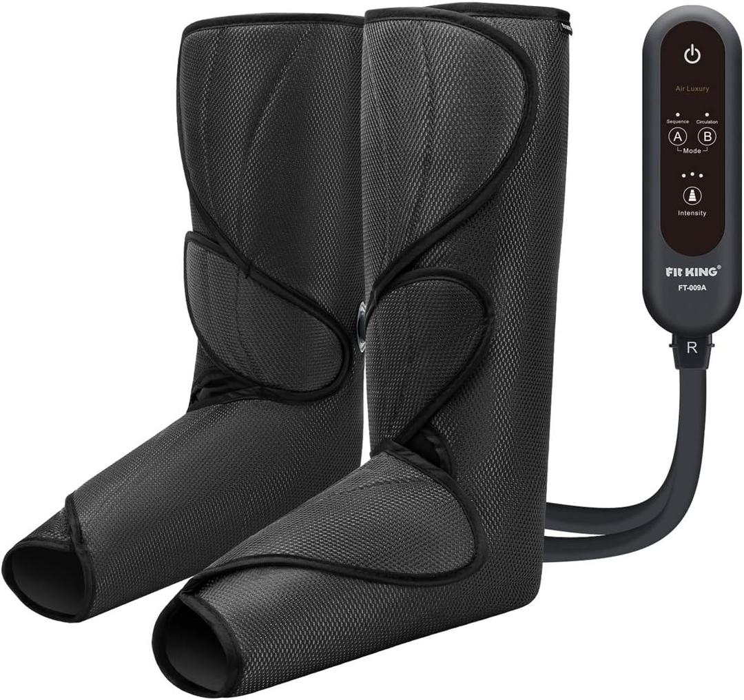 FIT KING Leg Air Massager for Circulation and Relaxation Foot and Calf Massage to Relieve Pain, Swelling, Edema with Handheld Controller 3 Intensities 2 Modes (with 2 Extensions) - FSA HSA Eligible