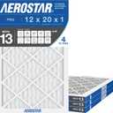 Aerostar Air Filter 12x20x1 MERV 13 AC Filter, HVAC, Furnace Filter, 4 Pack | ACTUAL SIZE (11.75 x 19.75 x 0.75 ) AC Filter, Furnace Filter, Allergies, Dust, Pet Dander & Smoke MERV 13 (MPR 1500)