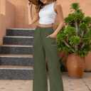 Womens Wide Leg Linen Pants High Waisted Summer Palazzo Pants with Pockets (Green, XS)
