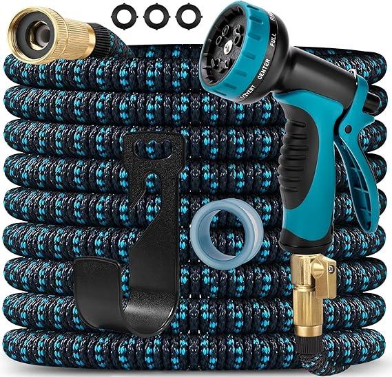 75 ft Expandable Garden Hose  Kink Free Flexible Water Hose with ThumbControlled 10Function Nozzle, 3/4 Solid Brass Connectors, Retractable Latex Core  Lightweight Expanding Hose