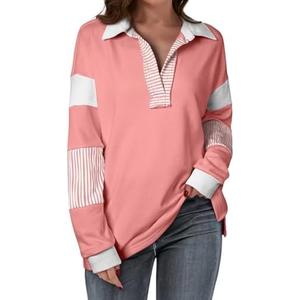 BLENCOT Women Oversized Sweatshirts Color Block Long Sleeve Loose V Neck Fall Outfits 2024 Fashion Slit Pullover 2XL