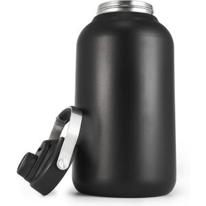 One Gallon Water Bottle, 128 oz Stainless Steel Insulated Water Bottle For Hot & Cold Drinks, BPA-Free, Wide Mouth, Leak-Proof Big Water Jug With Handle For Sports, Travel, Hiking & Camping, Black