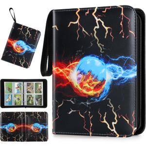 XSHNUO Card Binder 4 Pocket, Trading Card Holder Collector Album Fits 400 Cards with 50 Removable Sleeves Compatible with Pokemon Cards Game Sports Card Case Book With Zipper for Gifts (Black)