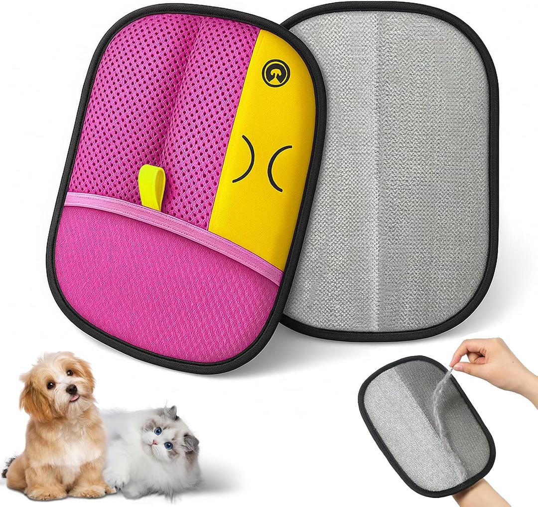 Reusable Pet Hair Remover Gloves – Electrostatic Lint & Fur Removal, Machine Washable Cleaning Gloves for Furniture, Clothes & Car (Pink)