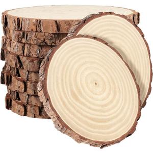 PINGEUI 10 Piece 7-8 Inch Natural Wood Slices With Bark, Unfinished Large Round Discs for Crafts, Wooden Circles Tree Slice