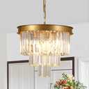 Gold Crystal Chandeliers 16” Modern Pendant Light Fixture for Dining Room