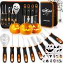 Tavolozza Fine Arts Professional Pumpkin Carving Kit, 26 PCS Heavy Duty Stainless Steel Tools with 9 Knives, Saw & Scoop, Halloween Carving Set with Stencils for Adults & Kids to DIY Jack-o-Lanterns